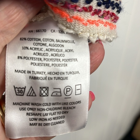 Anthropologie Postmark Womens Crop Sweater M Red Orange Stripes Peekaboo Sleeve - Picture 6 of 9